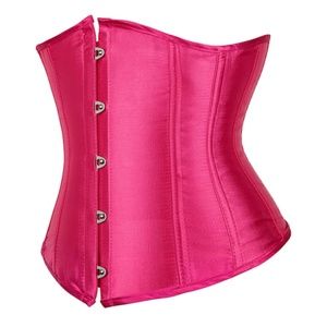 Women's Satin Under Bust Corset Bustier Waist Training Cincher Magenta Small